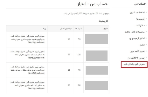 افزونه معرفی مشتری جدید و دریافت امتیاز - امتیاز معرف